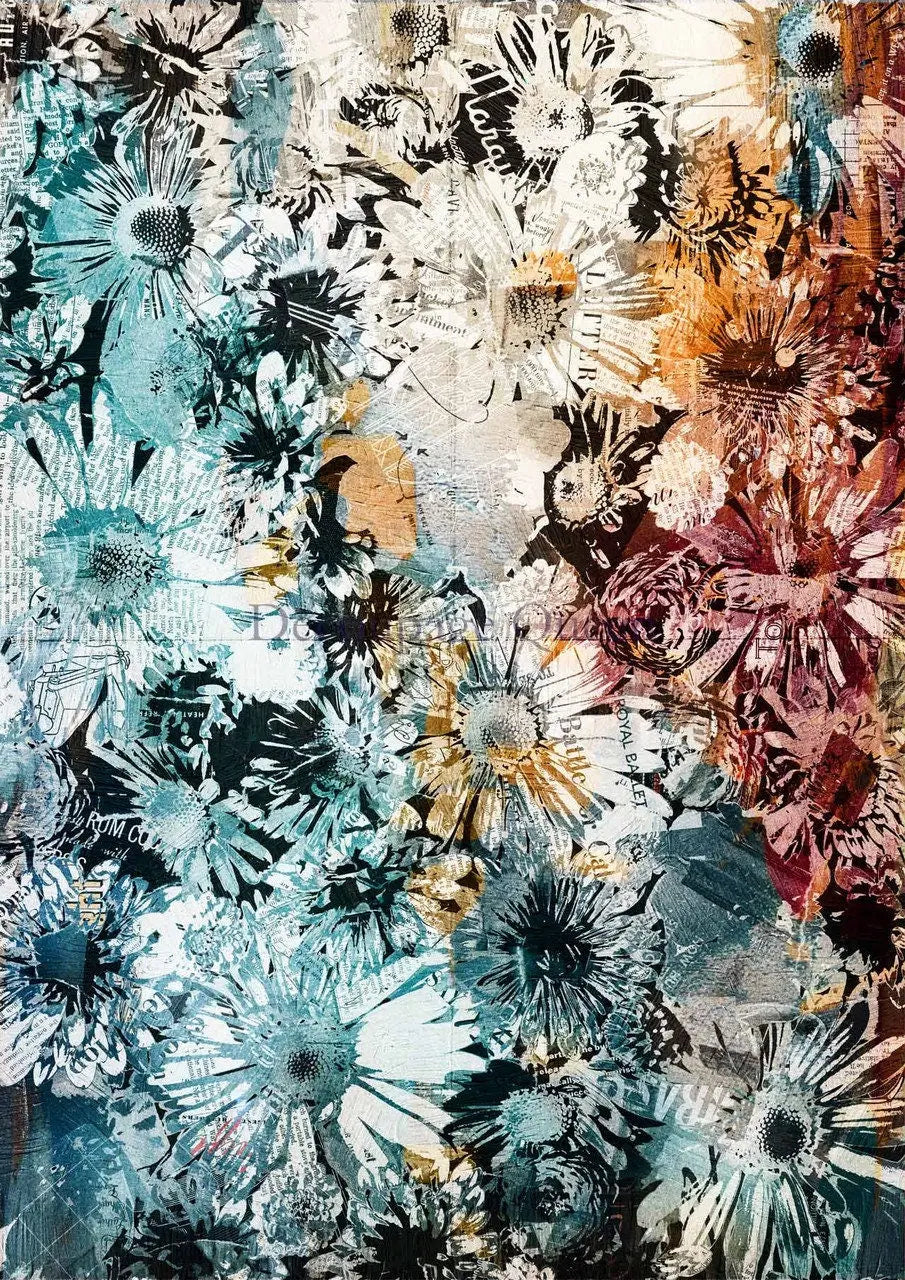 Decoupage Queen, Andy Skinner, Floral Collage, Flowers, Size A4, 8.3" X 11.7", Rice Paper for decoupage, 0433 Decoupage Queen