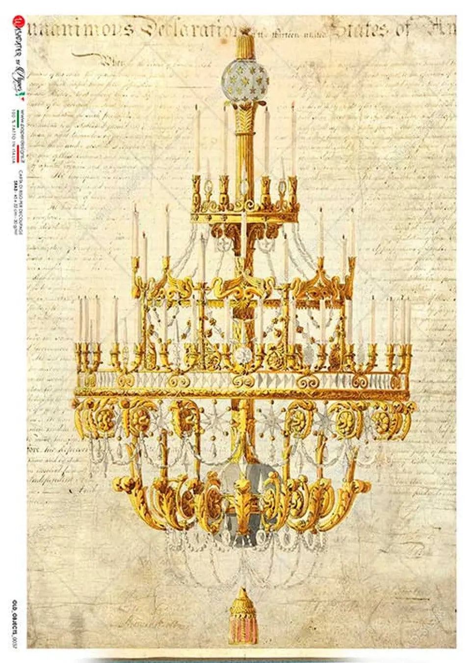 Paper Designs, Chandelier, Gold, Vintage, Shabby Chic, 0037, A4 - 8.3" X 11.7" Rice Paper for Decoupage Paper Designs