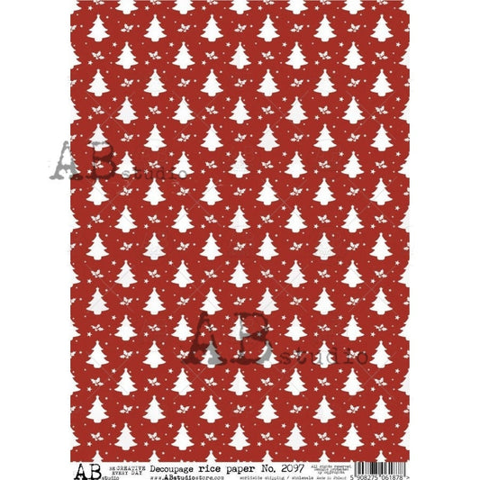 AB Studio Christmas, Christmas, Red, White, Trees, Background, Wallpaper, 2097, A4, 8.27 X 11.69 Rice Paper, Decoupage, Imported, Poland