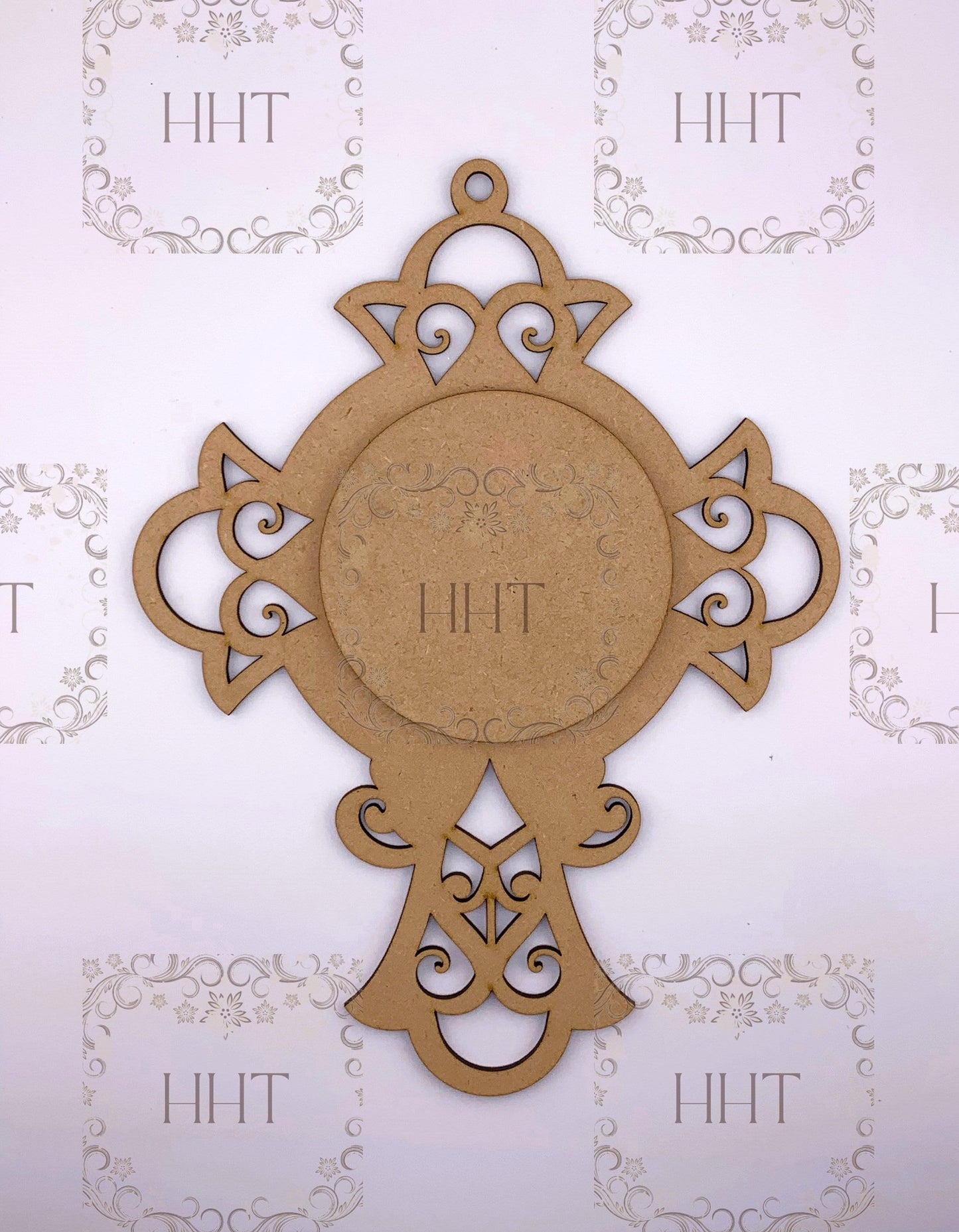 Laser Cut MDF, Vintage Style, Christmas, Cross, Pendant, Ornament, Base, Blank, 2-piece, Decoupage, Mixed Media 7.25 x 9.5 in, 1/8 in