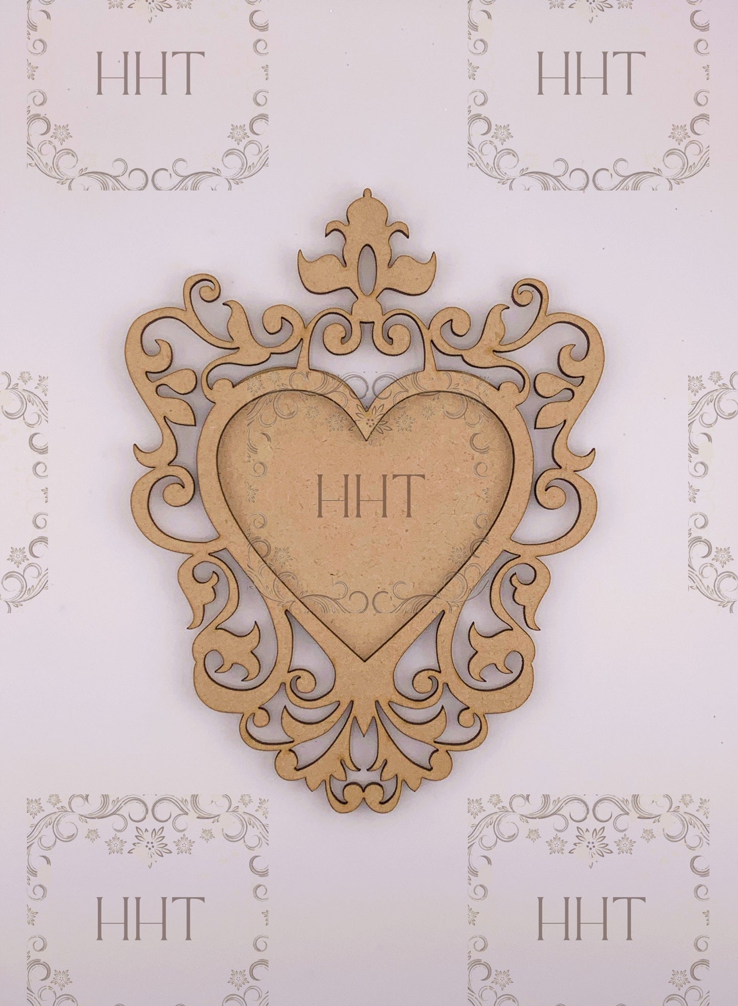 Laser Cut MDF, Christmas, Valentine Heart Ornament Base Blank with Scroll Frame overlay 3 pc for Decoupage, Crafts, Mixed Media, 5.25 x 7 , 1/8
