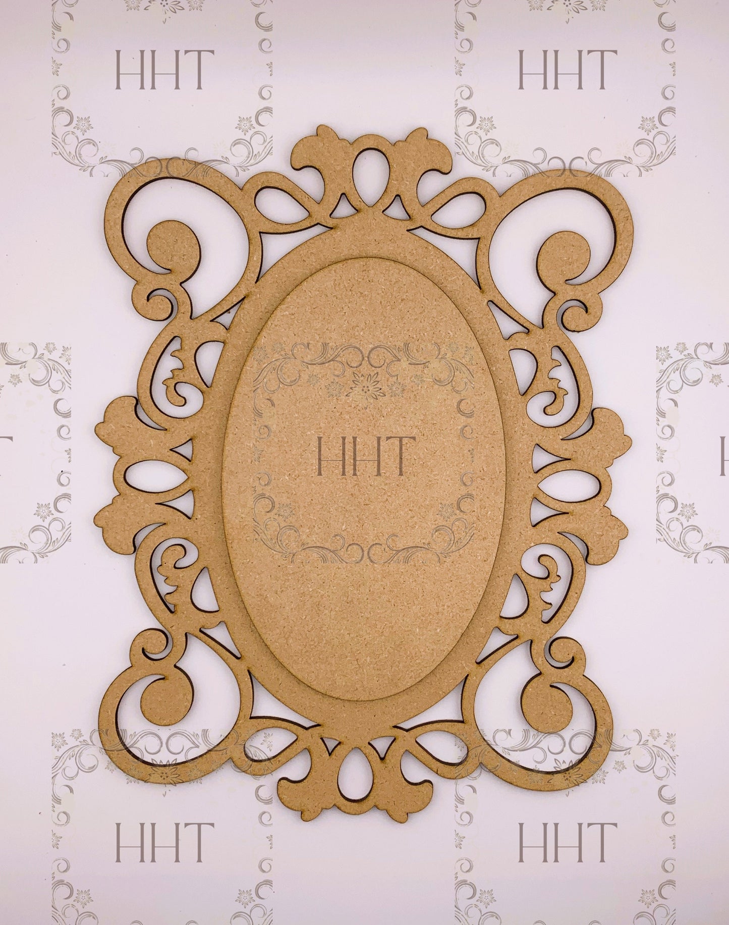 Laser Cut MDF, Vintage Style, Base, Blank, Overlay Center Oval, Plaque, Panel, 2 pc, Decoupage, Crafts, Mixed Media, 2 sizes