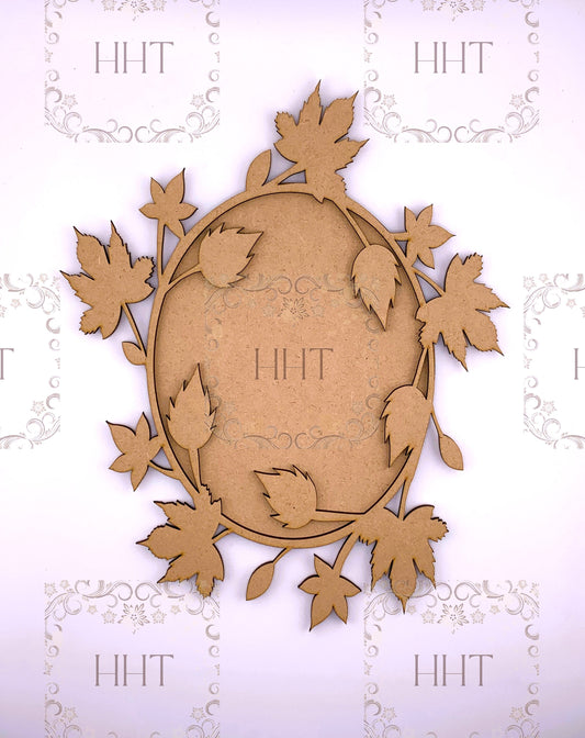 Laser Cut MDF, Fall, Autumn, Wreath, Leaves, Circle Base, Blank, Plaque, 2 pc, Decoupage, Mixed Media, 2 sized, Round, Oval, 1/8 in