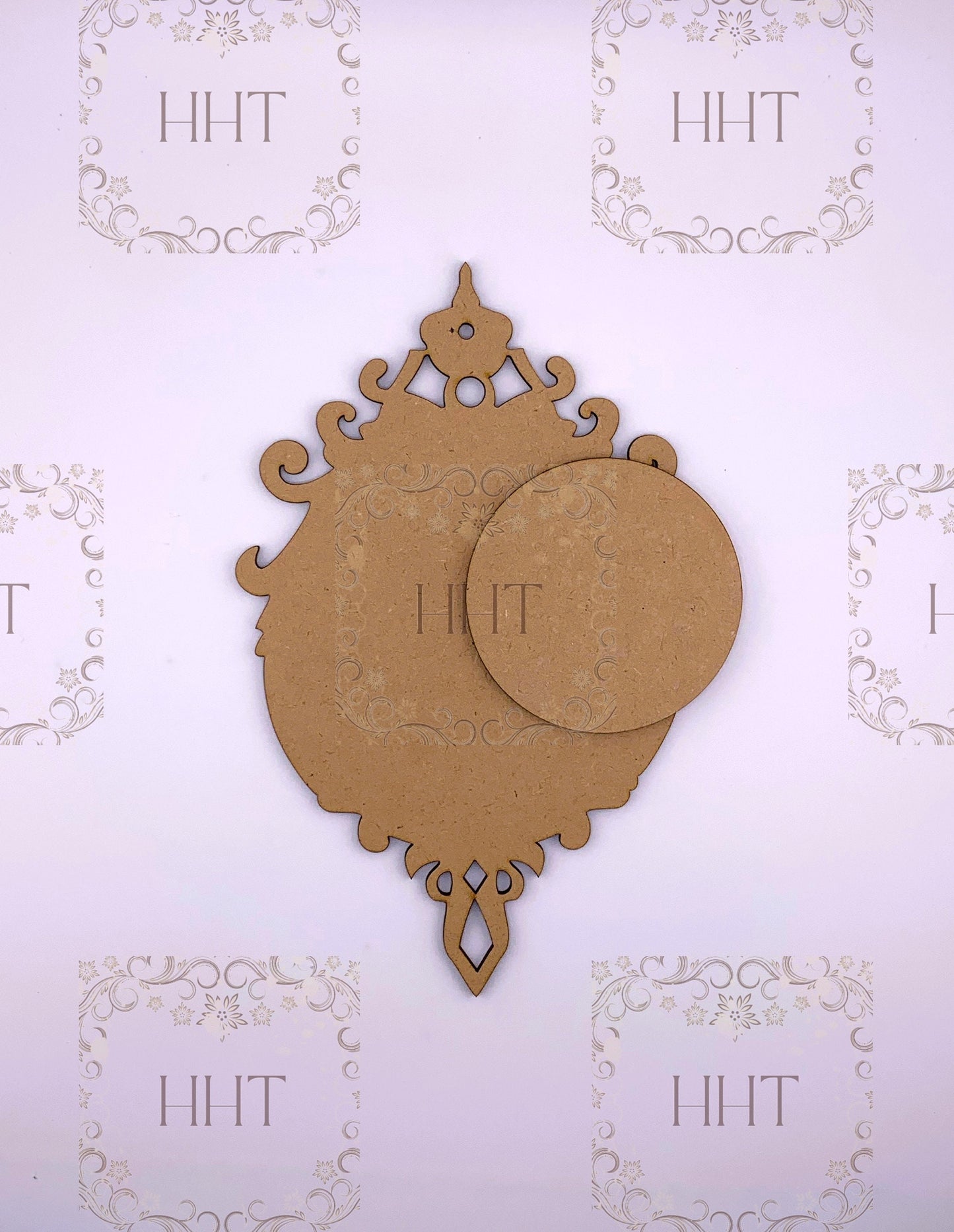 Laser Cut MDF, Japanese, Asian, Style, Ornament, Base, Blank, Center Overlay, 2 pc, Decoupage, Mixed Media, 4.5" x 8", 1/8 in thick