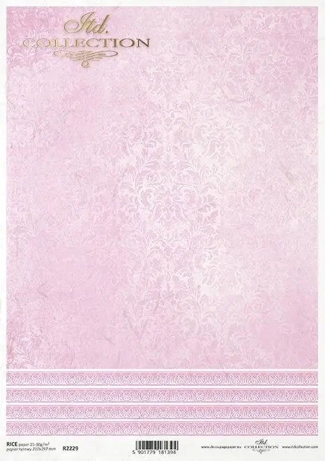 ITD Collection Rice Paper for Decoupage R2229 Size A4 8.27x11.7 inch, wallpaper motifs, pastel, backgrounds, laces, Pink, Damask ITD Collection