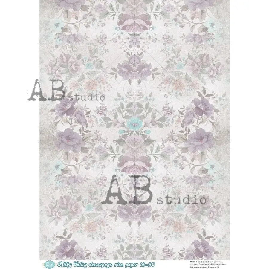 AB Studio, Milky Valley, Rice Paper, Shabby Chic, Vintage Style, Flowers, Wallpaper, Background, 90, A4 8.27 X 11.69 Decoupage Imported AB Studio