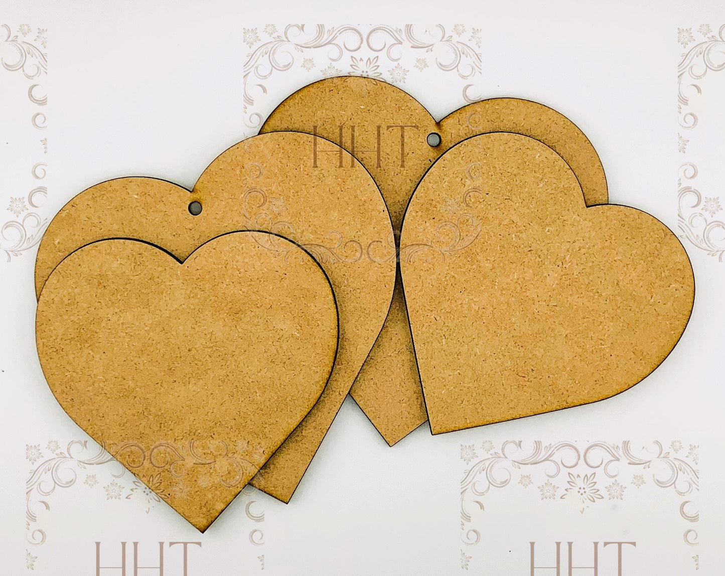 Laser Cut MDF, Blank, Base Heart, Ornament Set 2 with overlay, 4 pcs, Decoupage, Mixed Media, 4.75 x 4.5 in, 1/8" , 12cm x 11cm