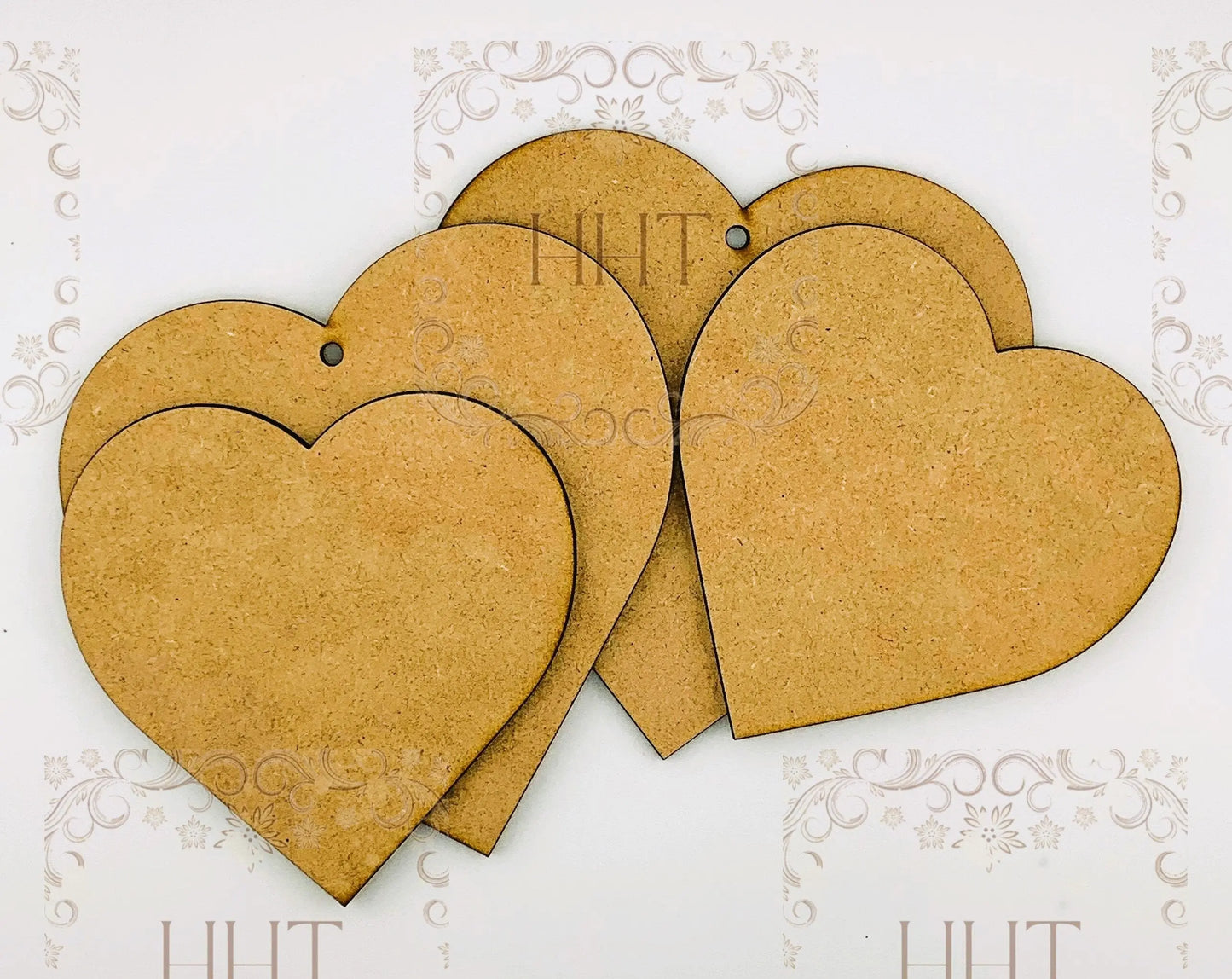 Laser Cut MDF, Blank, Base Heart, Ornament Set 2 with overlay, 4 pcs, Decoupage, Mixed Media, 4.75 x 4.5 in, 1/8" , 12cm x 11cm Handcrafted Holiday Traditions