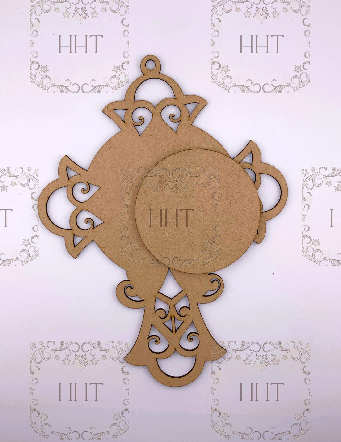 Laser Cut MDF, Vintage Style, Christmas, Cross, Pendant, Ornament, Base, Blank, 2-piece, Decoupage, Mixed Media 7.25 x 9.5 in, 1/8 in