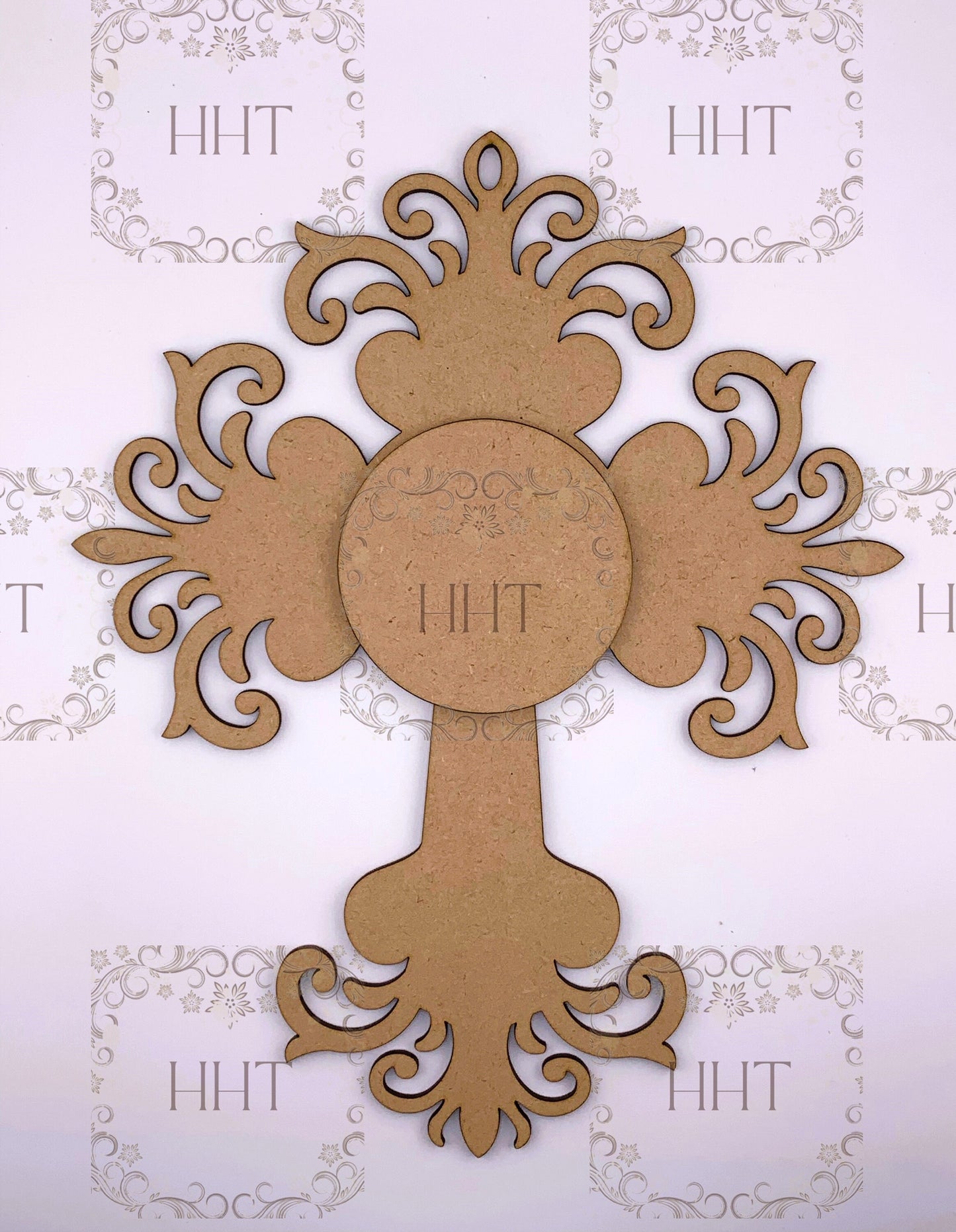 Laser Cut MDF, Cross, Base, Blank, Center Circle overlay, Plaque, Ornament, 2 pc, Decoupage, Crafts, Mixed Media,, 8.5 x 10.5 , 1/8 inch