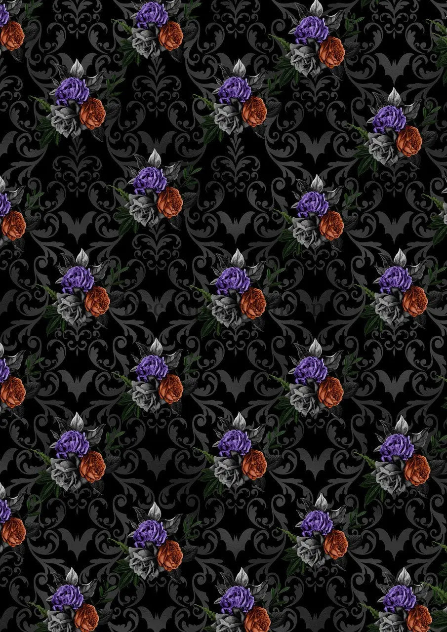 Decoupage Queen, Rice Paper, 2023 Fall Release, DPRP-0505 A4, Decoupage 8.3" X 11.7", Halloween, Floral, Roses, Purple, Black, Wallpaper Decoupage Queen