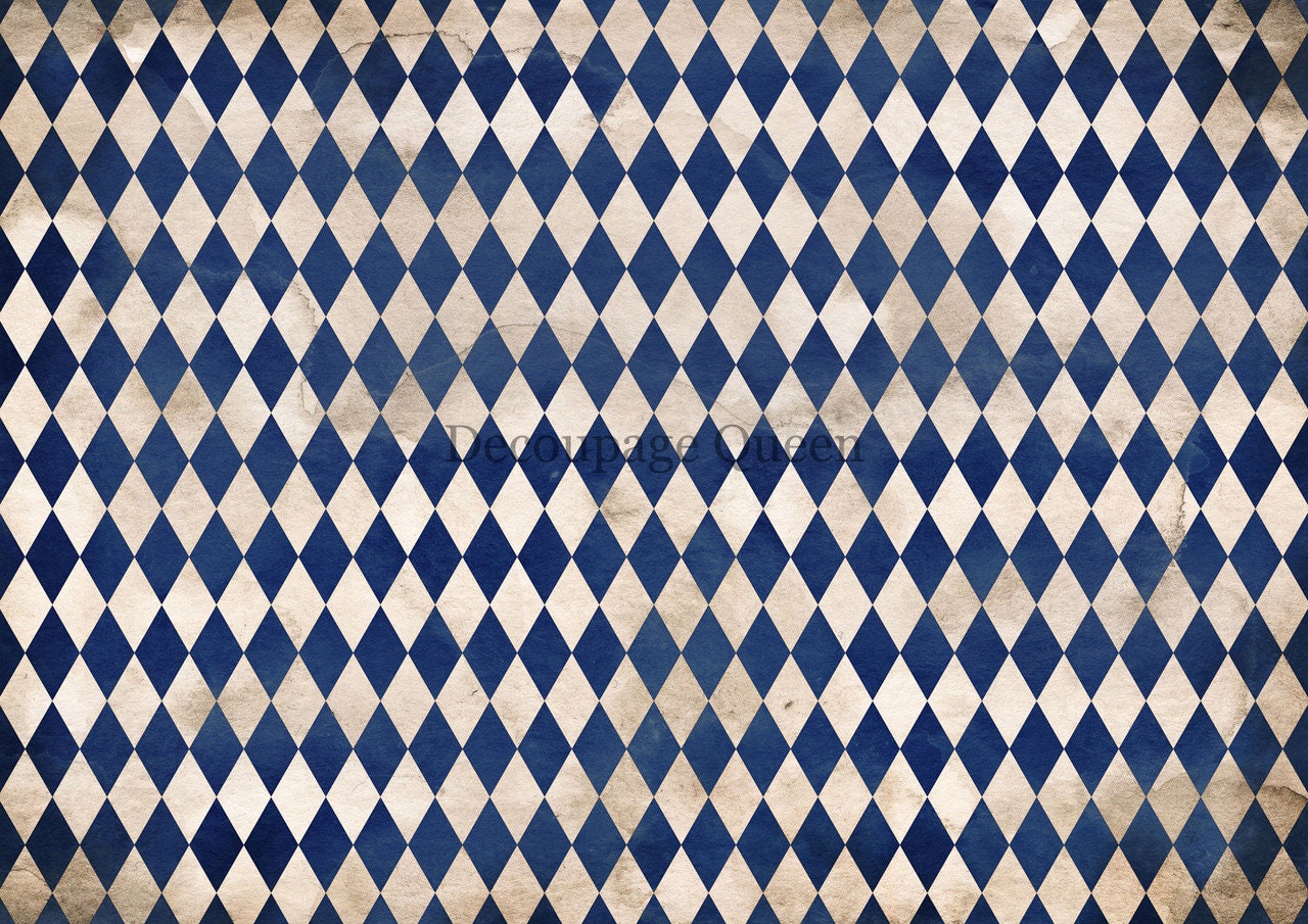 Decoupage Queen, Rice Paper, 2023 Fall Release, DPRP-0481 A4, Decoupage 8.3" X 11.7", Navy, Blue, Harlequin, Vintage Style, Wallpaper