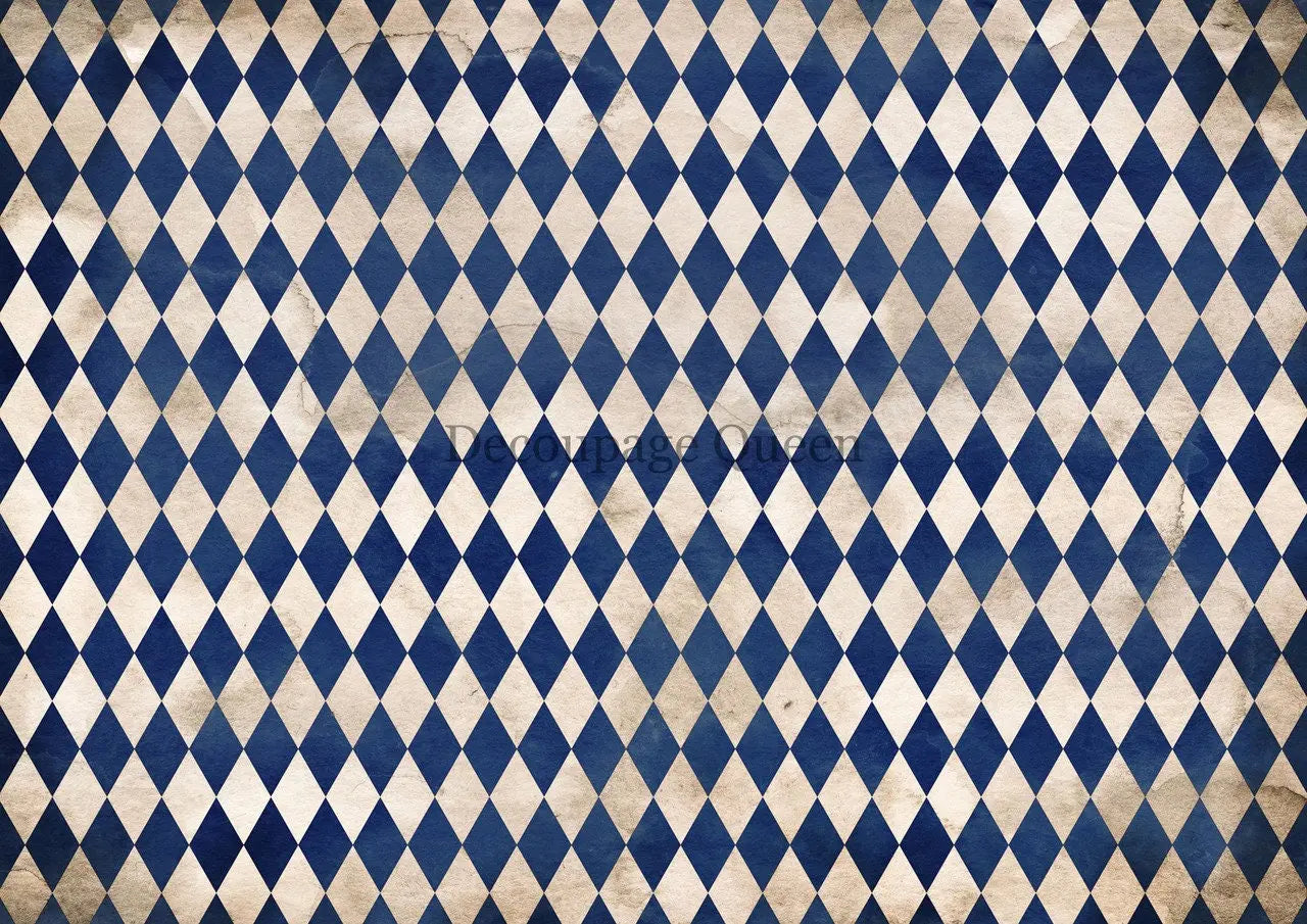 Decoupage Queen, Rice Paper, 2023 Fall Release, DPRP-0481 A4, Decoupage 8.3" X 11.7", Navy, Blue, Harlequin, Vintage Style, Wallpaper Decoupage Queen