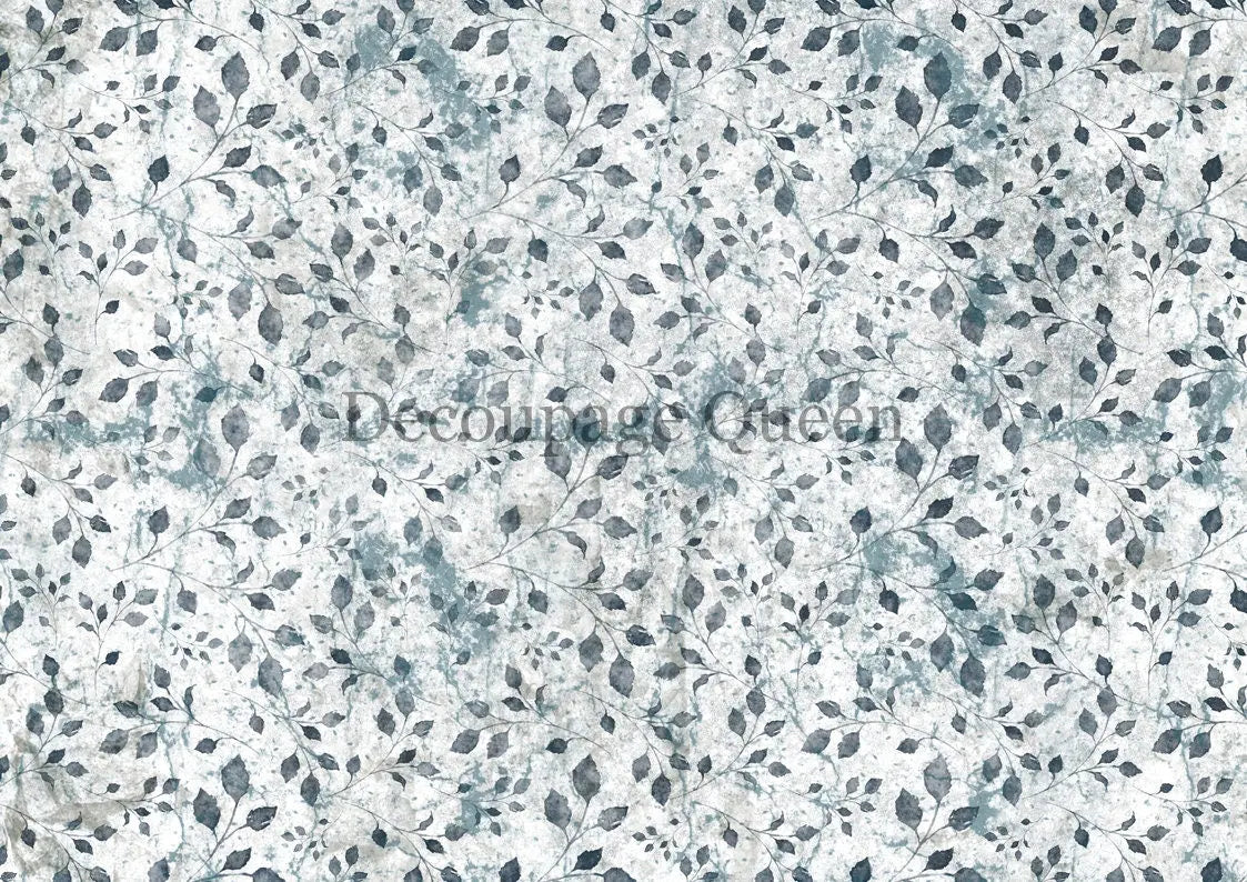 Decoupage Queen, Rice Paper, 2023 Fall Release, DPRP-0461 A4, Decoupage 8.3" X 11.7", Blue, Floral, Leaves, Vines, Background, Wallpaper Decoupage Queen