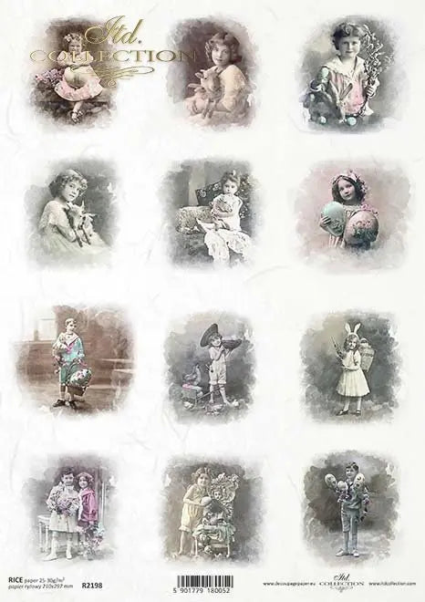 ITD Collection Rice Paper for Decoupage R2198, A4 8.27x11.7 inch, vintage photos, mother with child, children, ovals, easter, spring ITD Collection