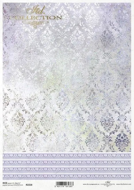 ITD Collection Rice Paper for Decoupage R2228 Size A4 8.27x11.7 inch, wallpaper motifs, pastel, backgrounds, laces, purple, Damask ITD Collection