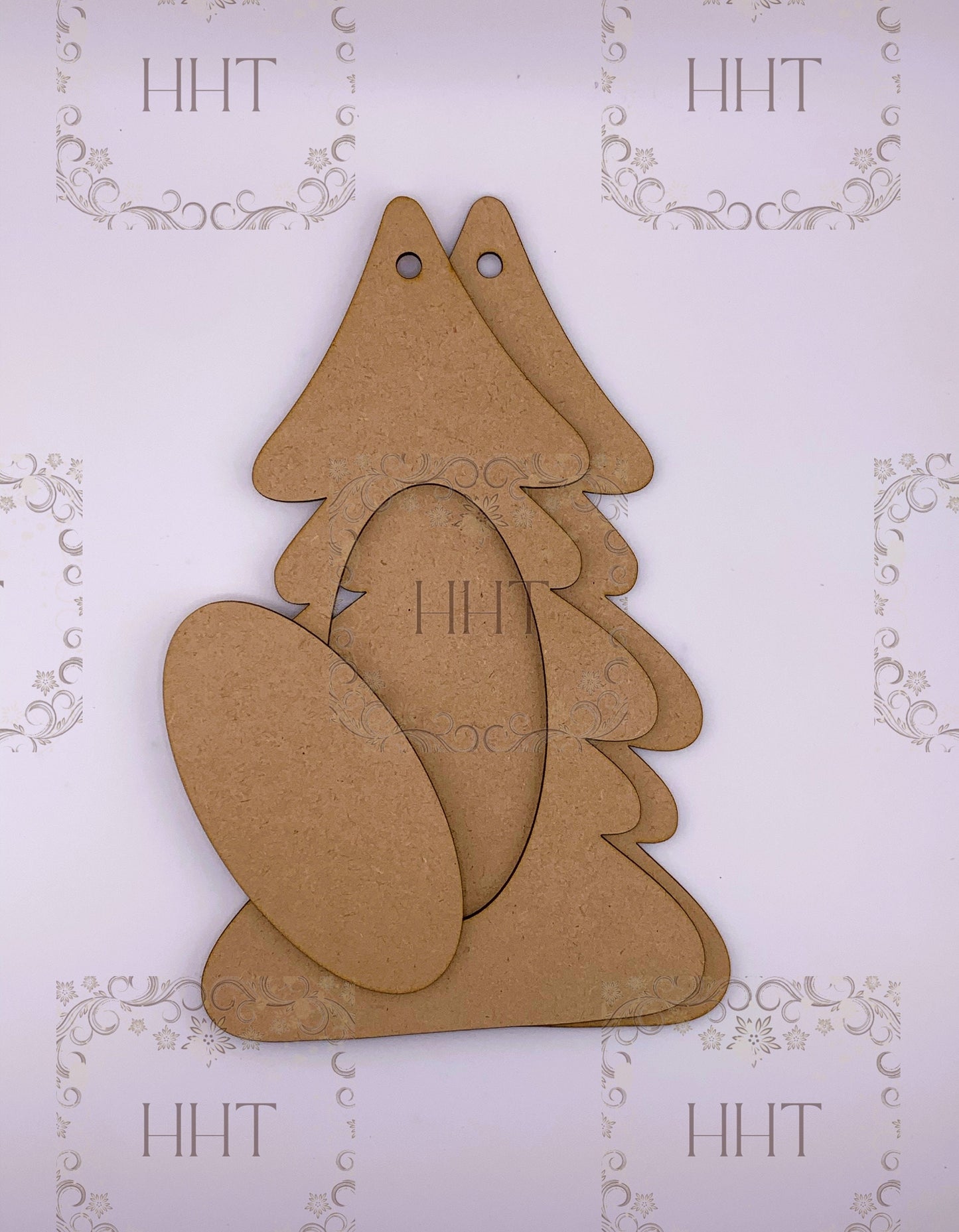 Laser Cut MDF, Christmas Tree, Ornament, Blank, Base, Framed Overlay, Decoupage, Mixed Media, Crafts, 3 Pieces, 5.5"w x 9"h, 1/8"