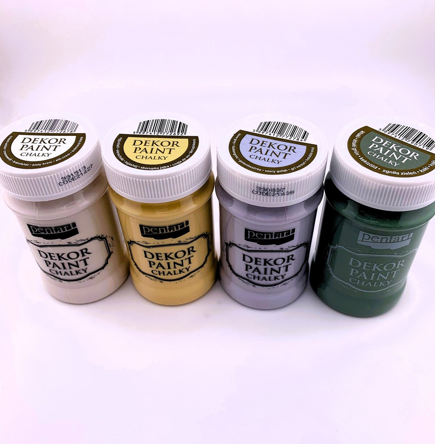 Pentart, Dekor, Chalky Paint, Cream-White, Dove-Gray, Khaki Green, Eggshell White, Matte, Quick Dry, Chalk Paint, Country Colors, 100 ml