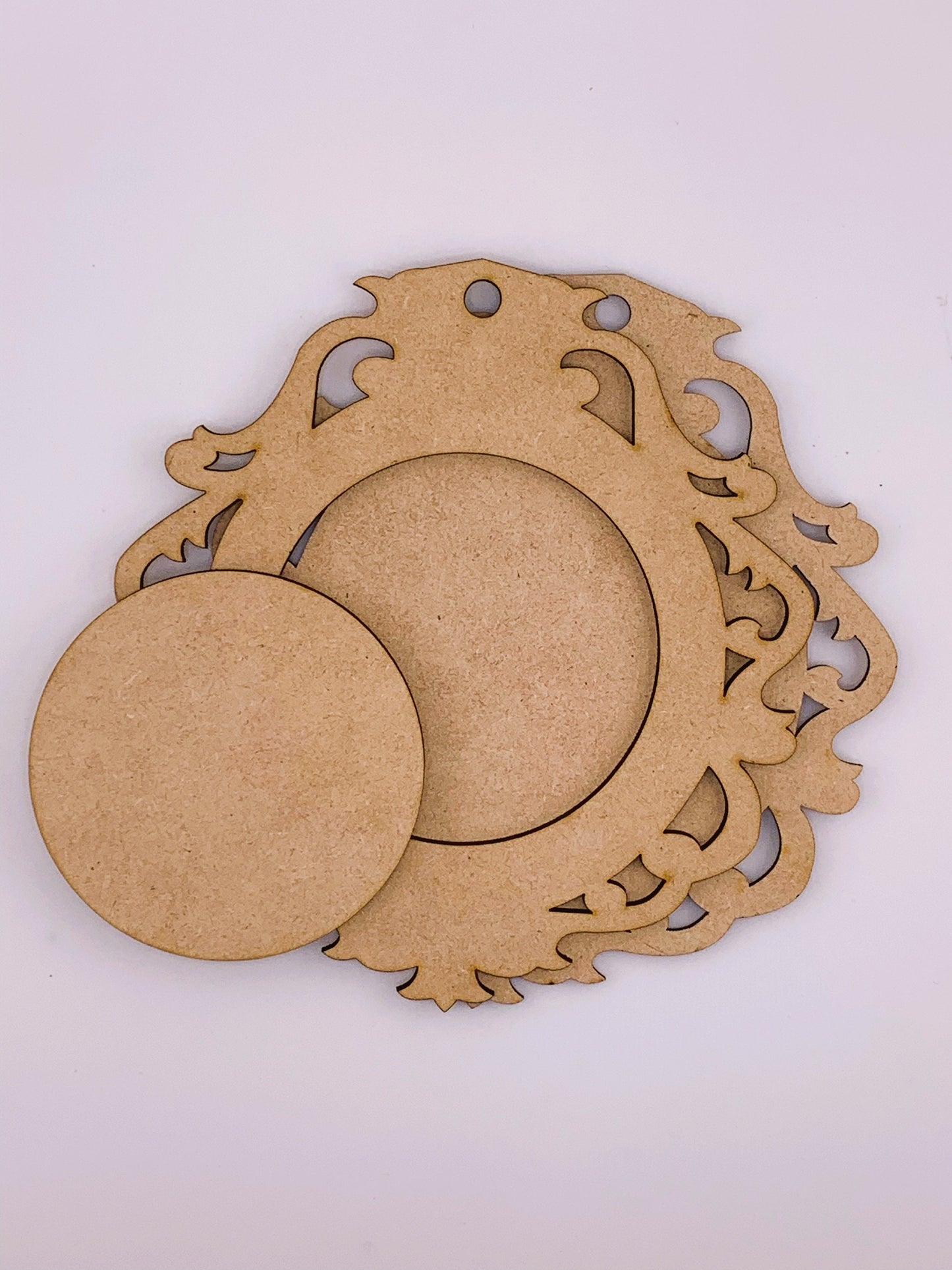 Laser Cut MDF Vintage Style Christmas Pendant Ornament Base, Blank, 3-piece Set for Decoupage, Crafts, Mixed Media,, 6h x 5.5w in, 1/8