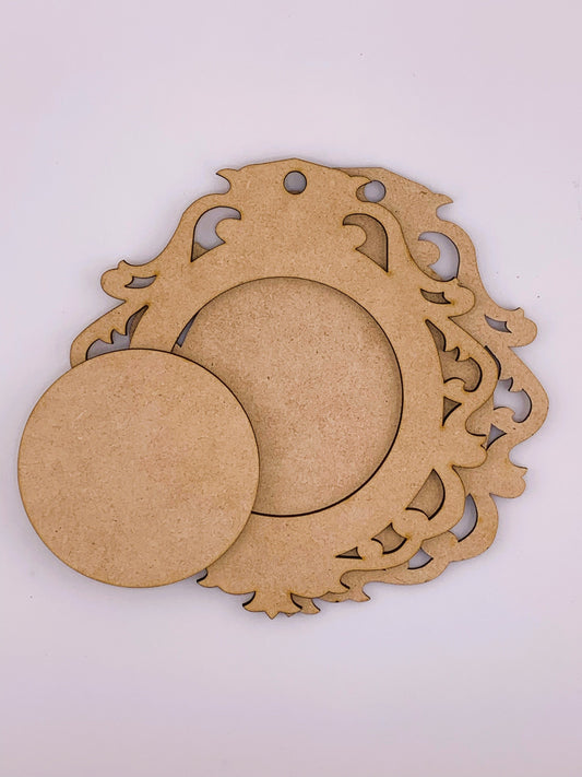 Laser Cut MDF Vintage Style Christmas Pendant Ornament Base, Blank, 3-piece Set for Decoupage, Crafts, Mixed Media,, 6h x 5.5w in, 1/8