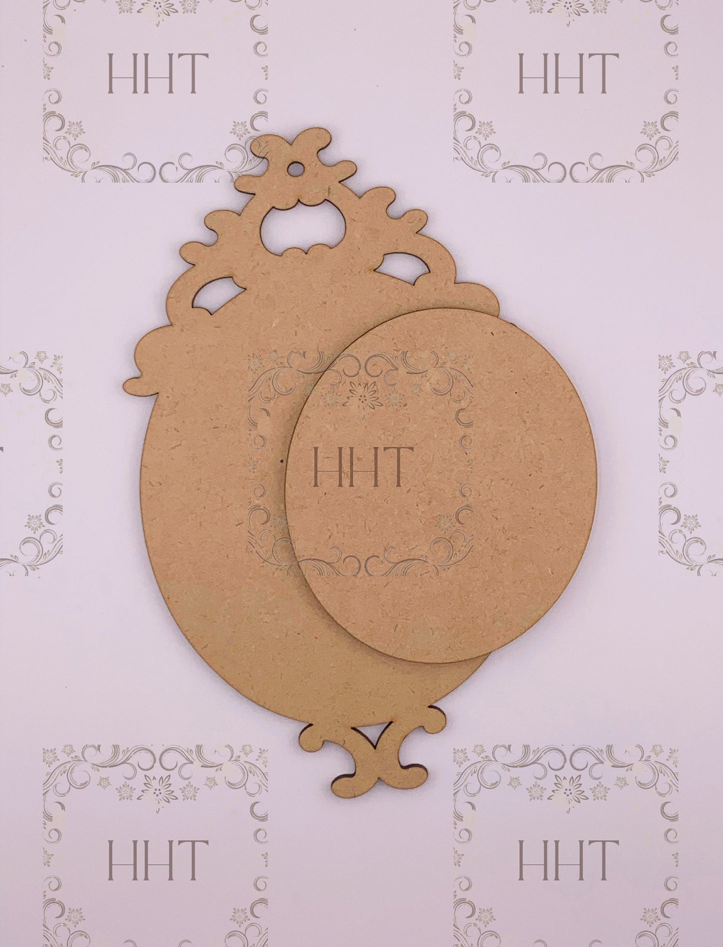 Laser Cut MDF Christmas Pendant Ornament Base Blank and center overlay 2 piece for Decoupage Crafts, Mixed Media, 9 x 5 in, 1/8