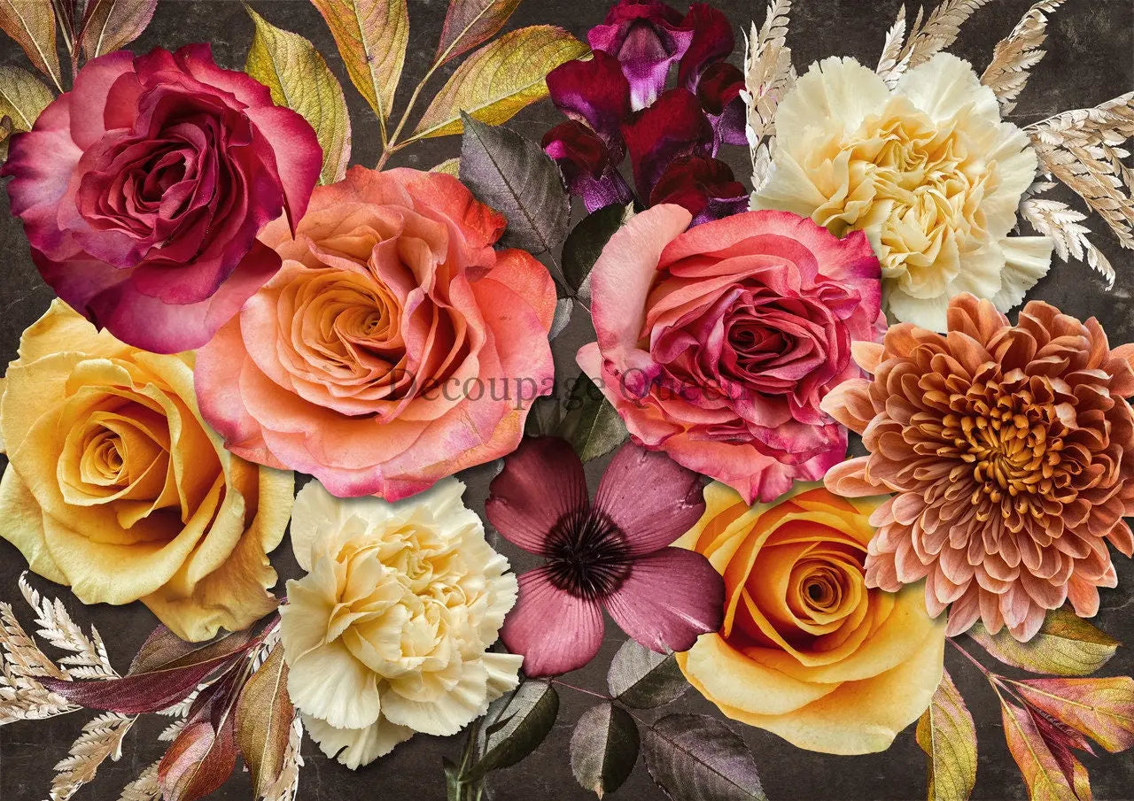 Decoupage Queen, Rice Paper, 2023 Fall Release, DPRP-0484 A4, Decoupage 8.3" X 11.7", Fruit Punch, Floral, Roses, Flowers Decoupage Queen