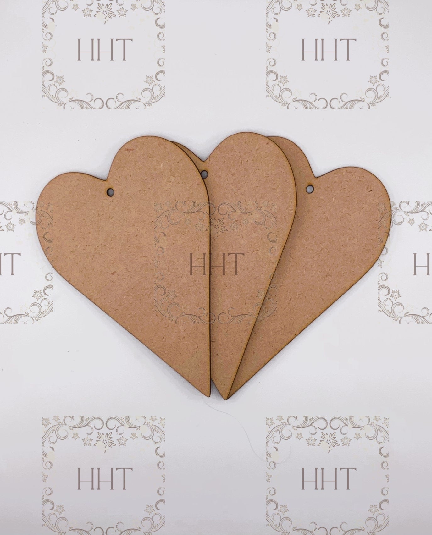 Laser Cut MDF, Heart Ornament, Blank, Base, Set 3, Decoupage Crafts, Mixed Media, 4" x 6", 1/8" thick