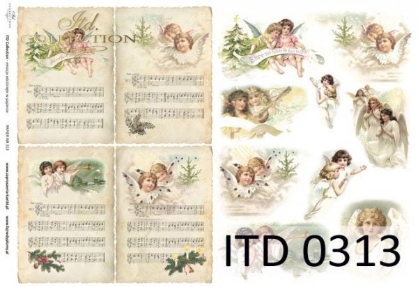 ITD Collection, Thin, Classic Paper, Decoupage, Mixed Media, D0313M, Size A4, 8.27x11.7 inch, Christmas, Angels, Sheet Music, Singing, Choir