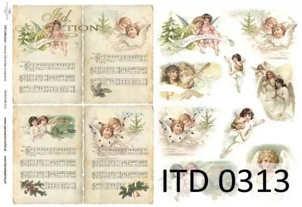 ITD Collection, Thin, Classic Paper, Decoupage, Mixed Media, D0313M, Size A4, 8.27x11.7 inch, Christmas, Angels, Sheet Music, Singing, Choir ITD Collection