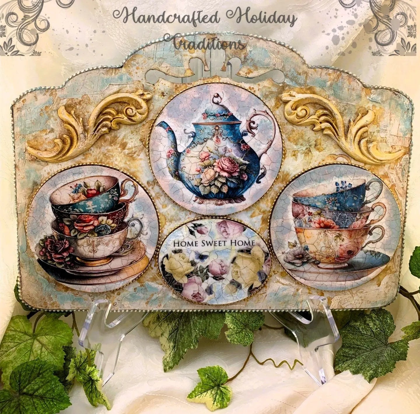 Laser Cut MDF, Blank, Base, with 3 Overlay Circles, Plaque, Panel, 4 piece, Decoupage, Mixed Media, Creative Use, 12"w x 8.5"h, 1/8 inch Handcrafted Holiday Traditions