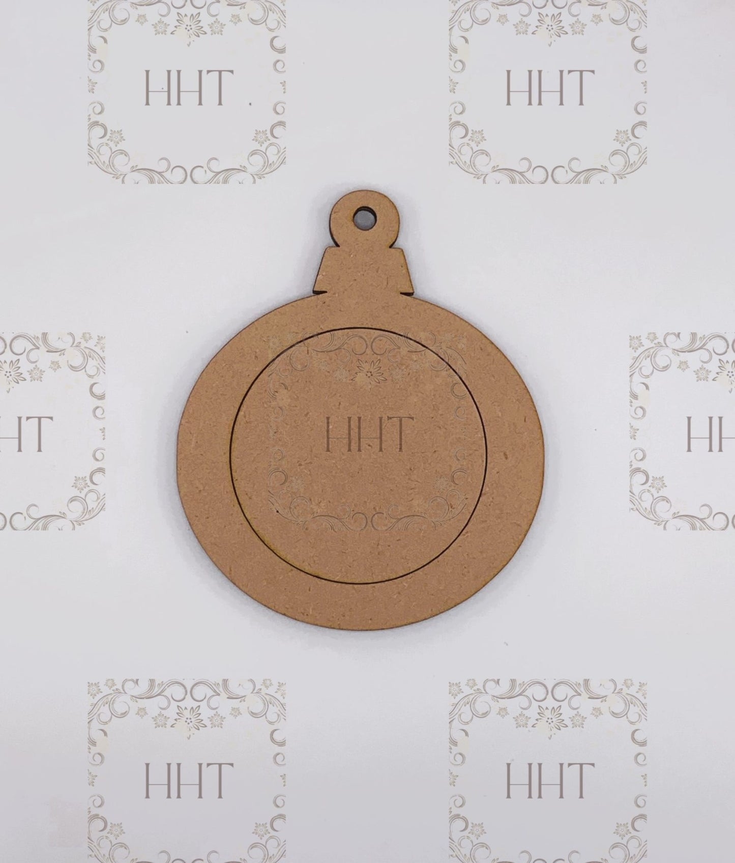 Laser Cut MDF, Vintage Style, Round, Christmas Ornament, Blank, Base, Overlay, Frame, 3 piece, Decoupage, Mixed Media, 4.5 x 5", 1/8"