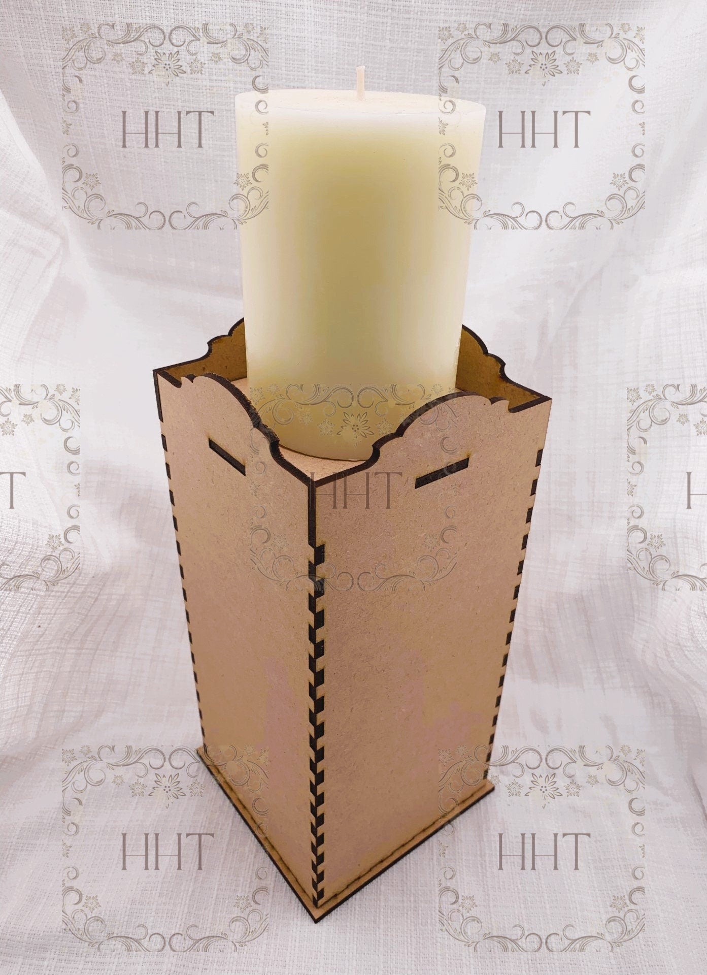 Laser Cut MDF, Candle, Holder, Pillar, Craft, Base, Blank, Canvas, Square, Decoupage Mixed Media, Crafts,, Paintable, 6 pc, 4 x 4 x 9