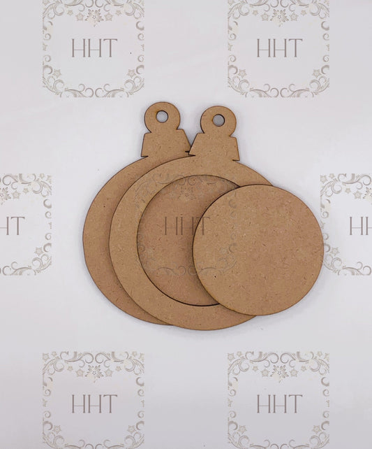 Laser Cut MDF, Vintage Style, Round, Christmas Ornament, Blank, Base, Overlay, Frame, 3 piece, Decoupage, Mixed Media, 4.5 x 5",  1/8"