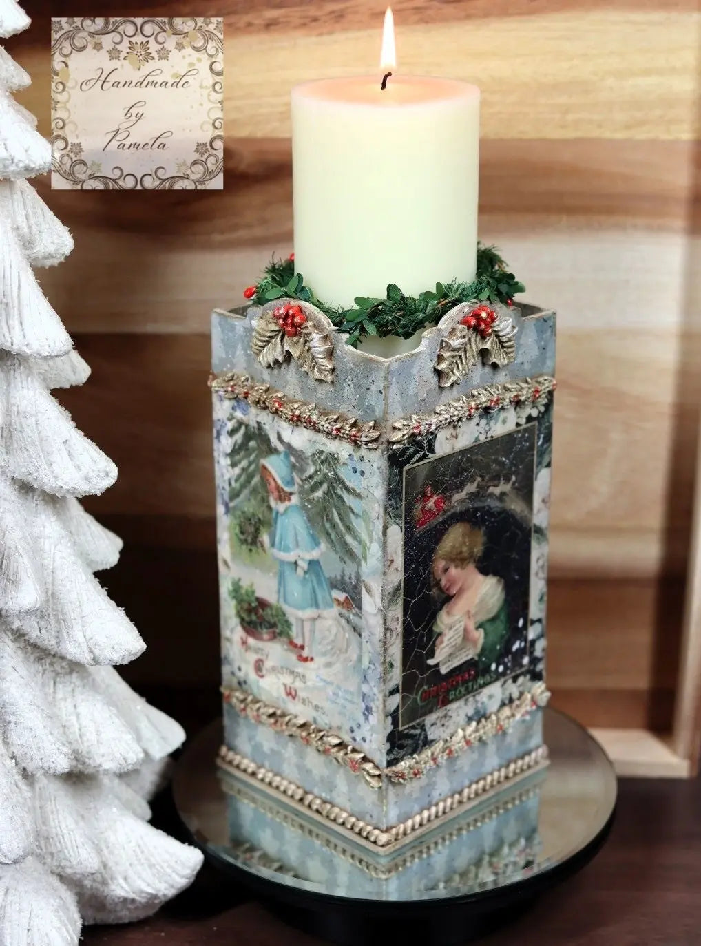 Laser Cut MDF, Candle, Holder, Pillar, Craft, Base, Blank, Canvas, Square, Decoupage Mixed Media, Crafts,, Paintable, 6 pc, 4 x 4 x 9 Handcrafted Holiday Traditions