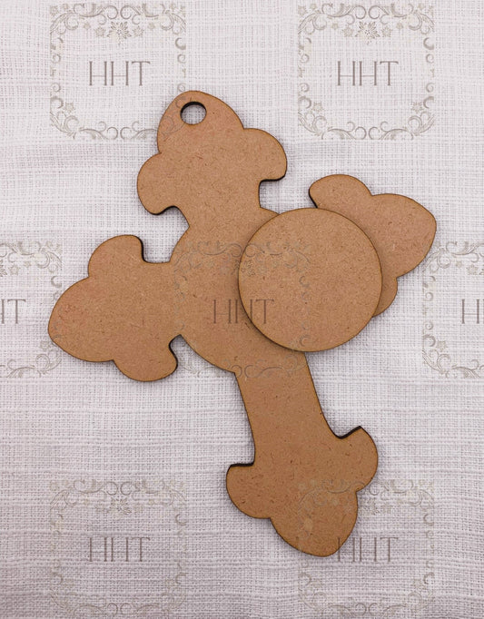 Laser Cut MDF Christmas, Cross, Ornament, Base, Blank, Canvas, Decorative, 2 piece, Decoupage, Mixed Media, Crafts,, 6" x 7.5" 1/8 "