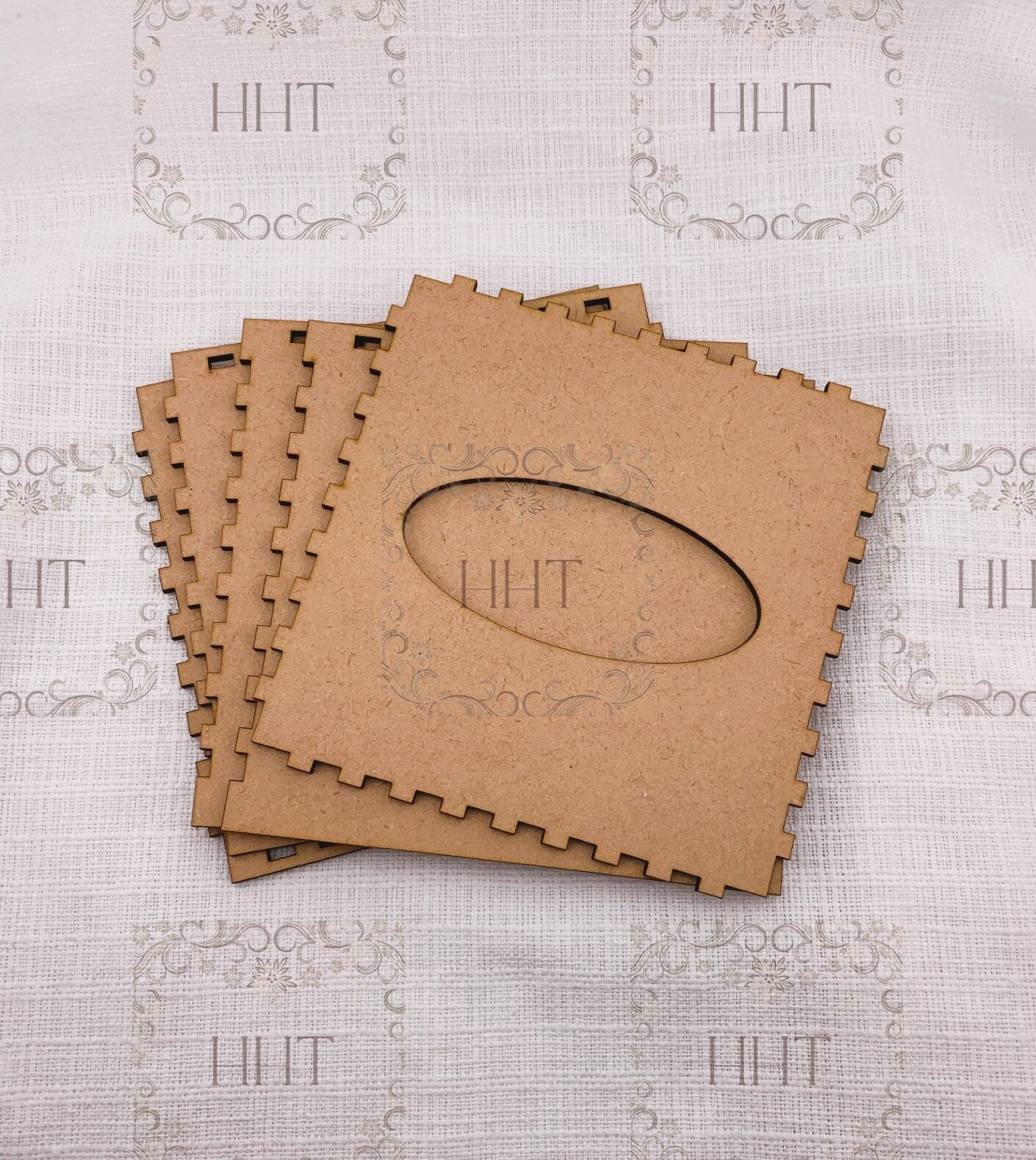 Laser Cut MDF, Square, Tissue, Box, Cover, Craft, Base, Blank, Canvas, Decoupage, Mixed Media, Paintable, 5 pc, 5.25" x 5.25" x 5.25"