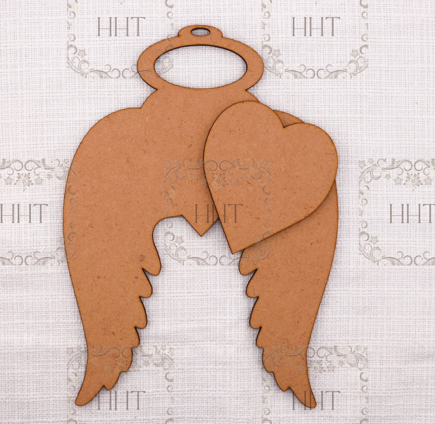 Laser Cut MDF, Angel Wings, Heart, Pendant, Ornament, Blank, Base, Center Overlay 2 pc, Decoupage, Crafts, Mixed Media, 5 x 7 in, 1/8