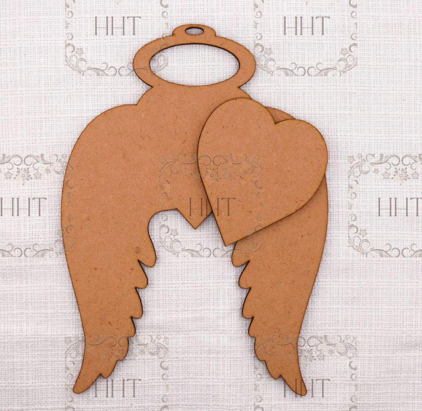 Laser Cut MDF, Angel Wings, Heart, Pendant, Ornament, Blank, Base, Center Overlay 2 pc, Decoupage, Crafts, Mixed Media, 5 x 7 in, 1/8 Handcrafted Holiday Traditions