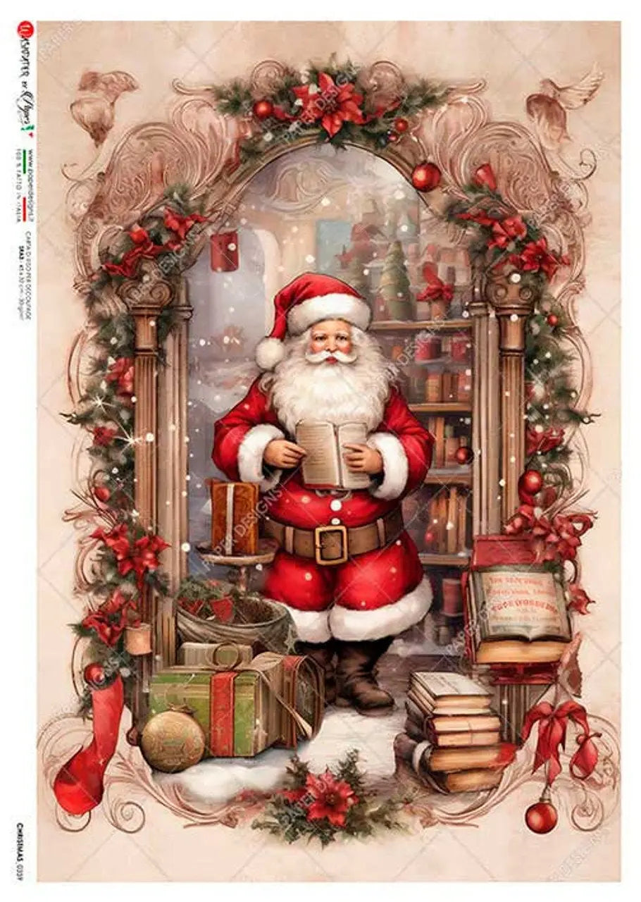 Paper Designs, 2023 Christmas Release, Santa in his Study, Portrait, Holiday, 0359, A4, 8.3" X 11.7" Rice Paper for Decoupage Paper Designs