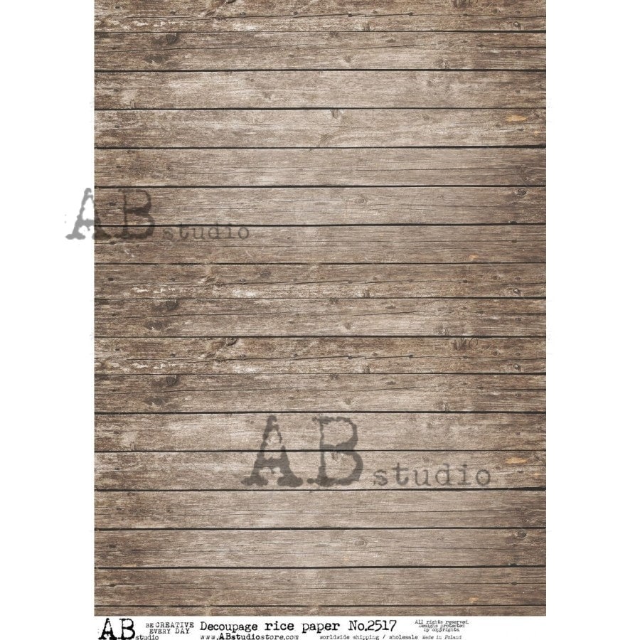 AB Studio, Rice Paper, Decoupage, Shabby Chic, Vintage Style, Rustic Wood, Background, Wallpaper, 2517, A4 8.27 X 11.69
