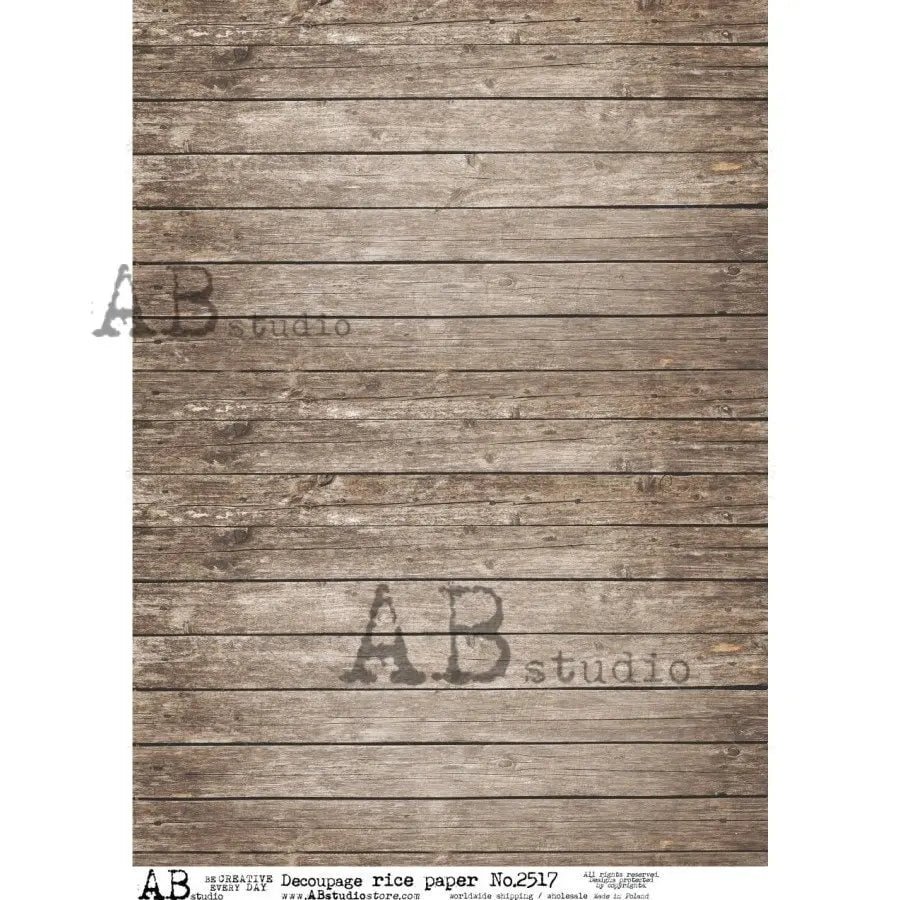 AB Studio, Rice Paper, Decoupage, Shabby Chic, Vintage Style, Rustic Wood, Background, Wallpaper, 2517, A4 8.27 X 11.69 AB Studio