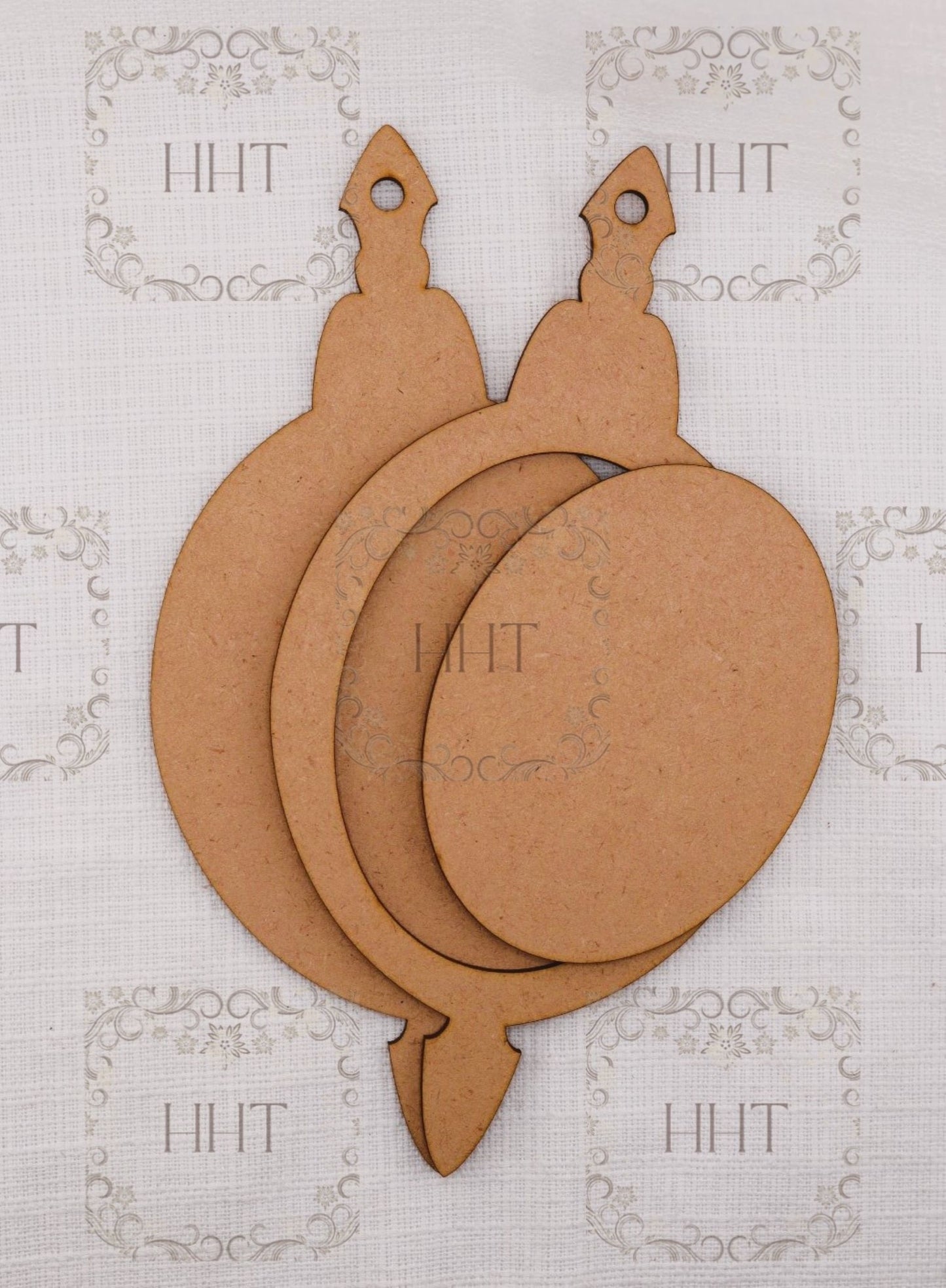 Laser Cut MDF Vintage Style Christmas Pendant Ornament Base Blank frame 3-piece, Decoupage, Mixed Media, Craft, Crafts, 9 x 4.5 , 1/8