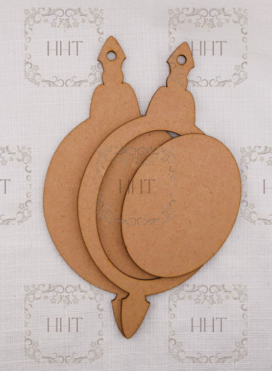 Laser Cut MDF Vintage Style Christmas Pendant Ornament Base Blank frame 3-piece, Decoupage, Mixed Media, Craft, Crafts, 9 x 4.5 , 1/8