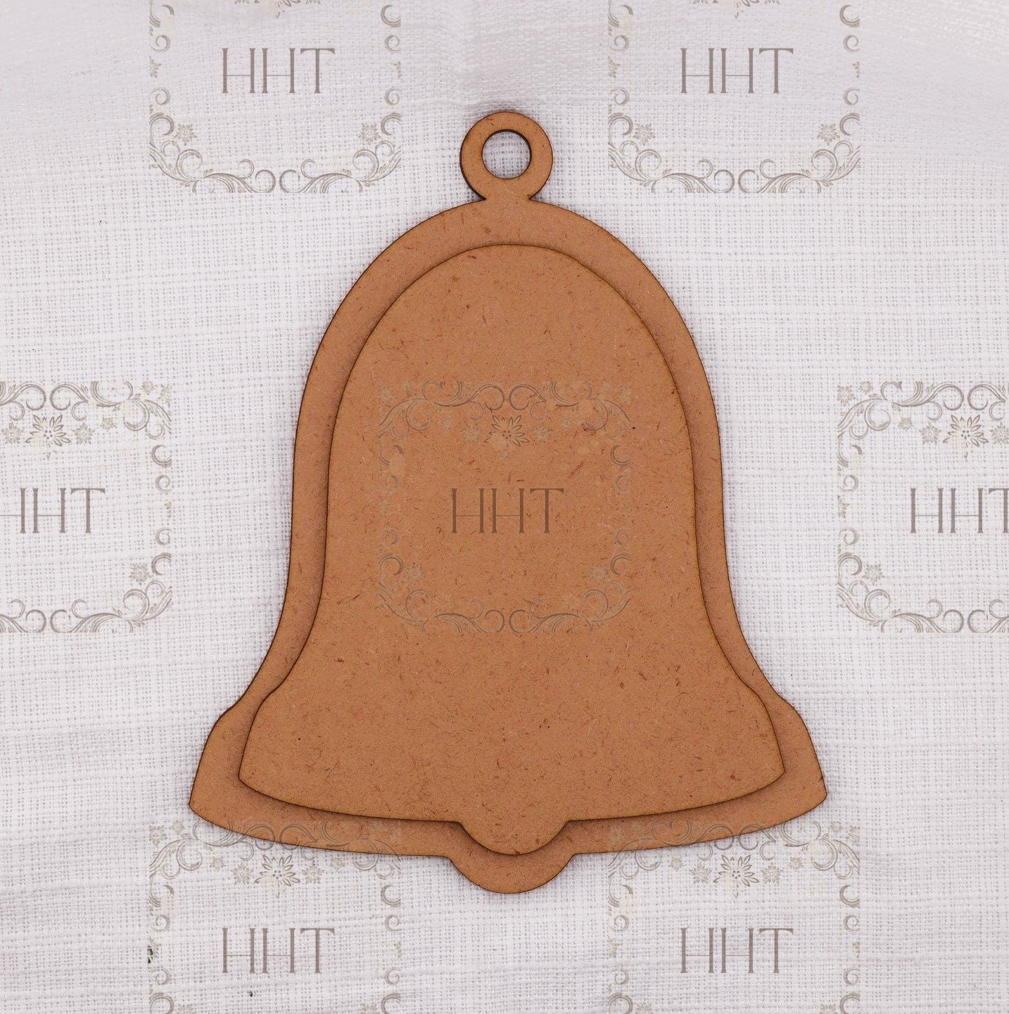 Laser Cut MDF, Holiday, Bell, Christmas Ornament, Blank, Base, Canvas, Overlay, 2 pc, Decoupage, Mixed Media, 6" x 7.75", 1/8" thick