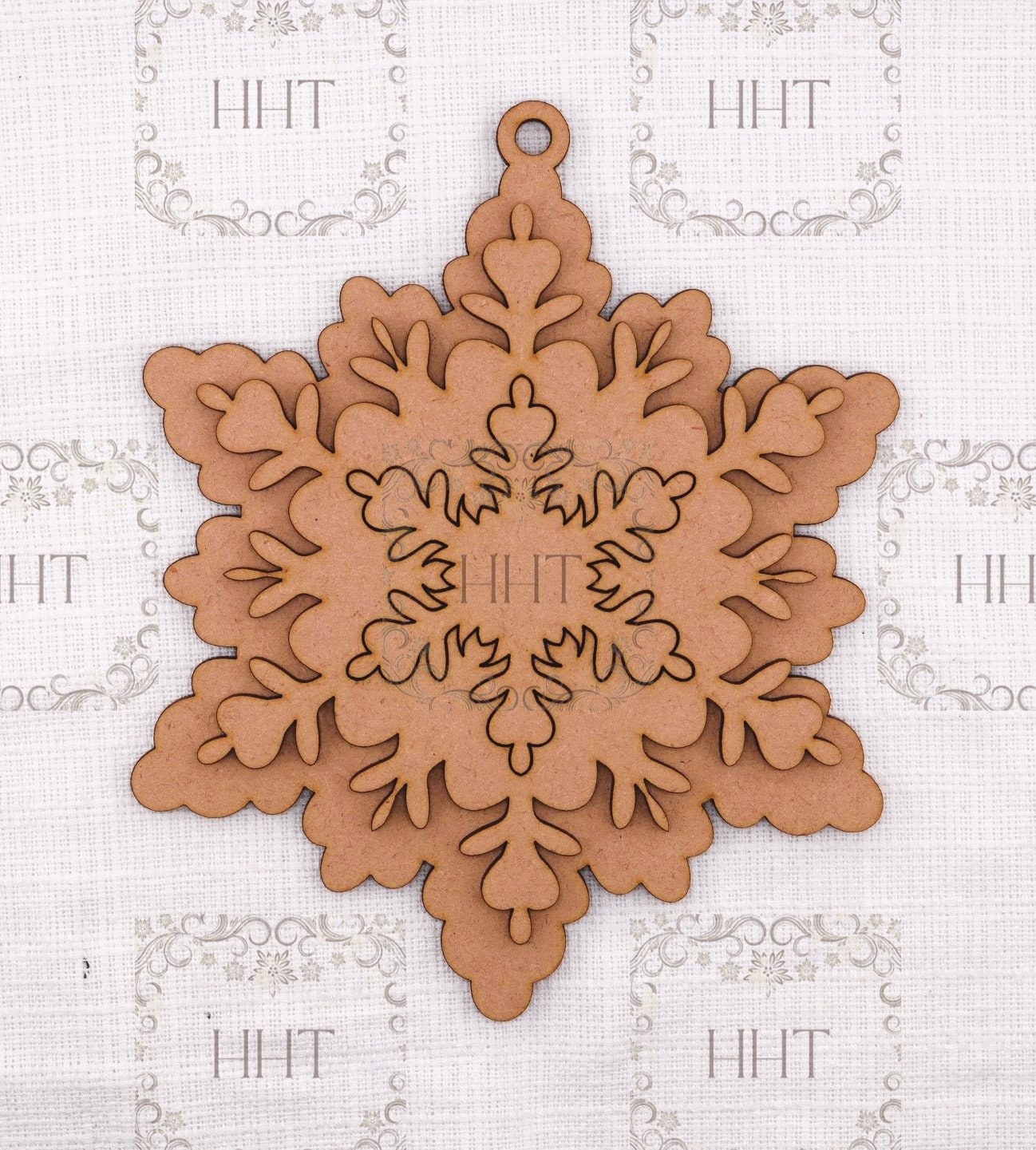 Laser Cut MDF, Snowflake, Crystal, Pendant, Ornament, Blank, Base, Center Overlay 3 pc, Decoupage, Mixed Media, Crafts, 6" x 6.5" in, 1/8