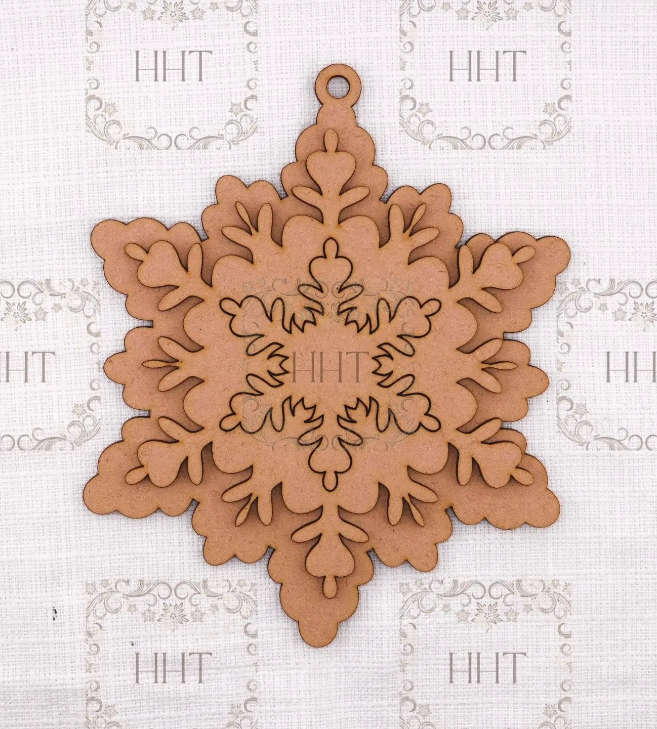 Laser Cut MDF, Snowflake, Crystal, Pendant, Ornament, Blank, Base, Center Overlay 3 pc, Decoupage, Mixed Media, Crafts, 6" x 6.5" in, 1/8 Handcrafted Holiday Traditions