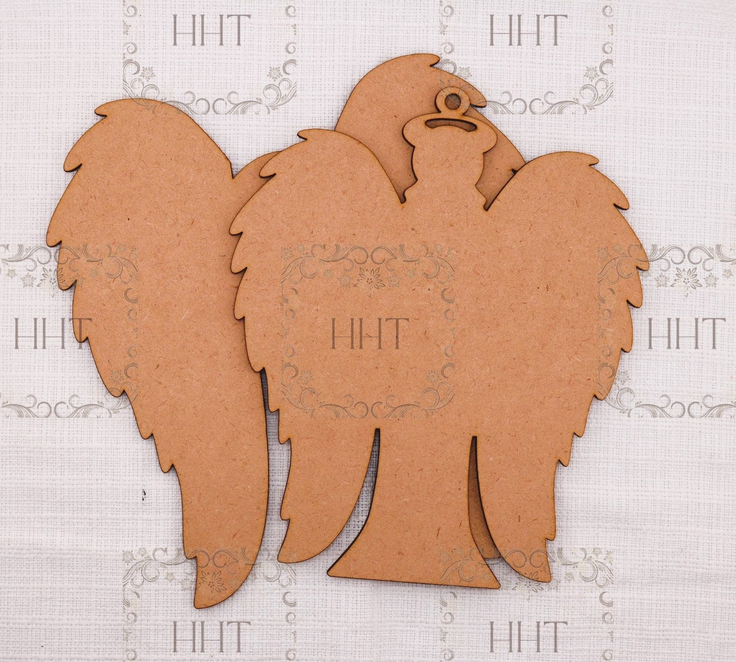 Laser Cut MDF Angel, Wings, Pendant, Ornament, Blank, Base, Center Overlay 2 pc, Decoupage, Crafts, Mixed Media, 6.5" x 7" , 1/8