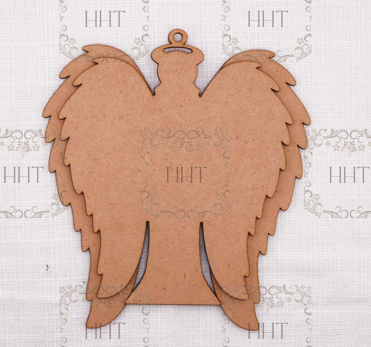 Laser Cut MDF Angel, Wings, Pendant, Ornament, Blank, Base, Center Overlay 2 pc, Decoupage, Crafts, Mixed Media, 6.5" x 7" , 1/8