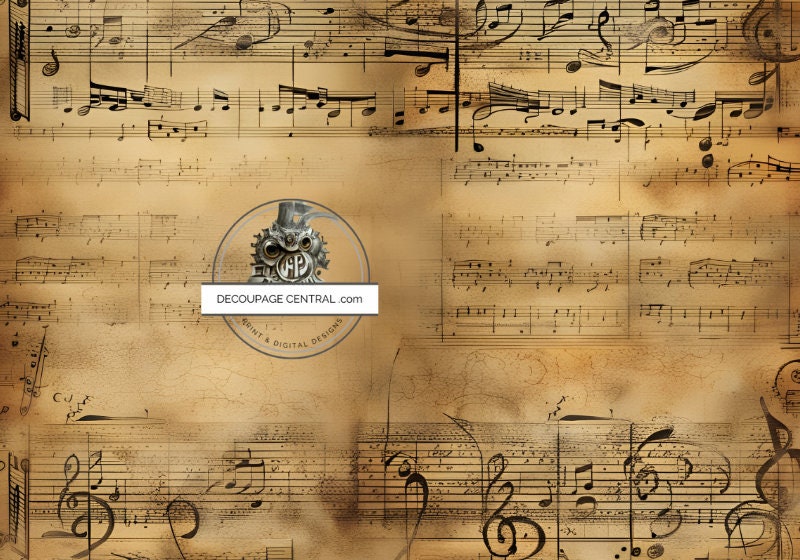 Decoupage Central, Antique Style, Sheet Music, Music Notes, Wallpaper, Background, DC177, Rice Paper, Decoupage, Mixed Media, A4 8.27x11.69