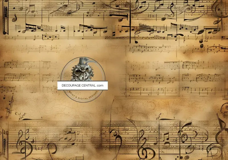 Decoupage Central, Antique Style, Sheet Music, Music Notes, Wallpaper, Background, DC177, Rice Paper, Decoupage, Mixed Media, A4 8.27x11.69 Decoupage Central